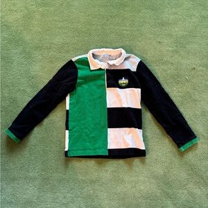 Jacadi Green and Black Button Down Shirt with Sporty Geometric Pattern